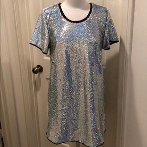 Tobi Holographic Sequin T-Shirt Dress